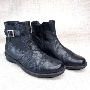 Clarks Bendables Nikki Star Black Leather Ankle Boots Booties sz 8 buckle marble